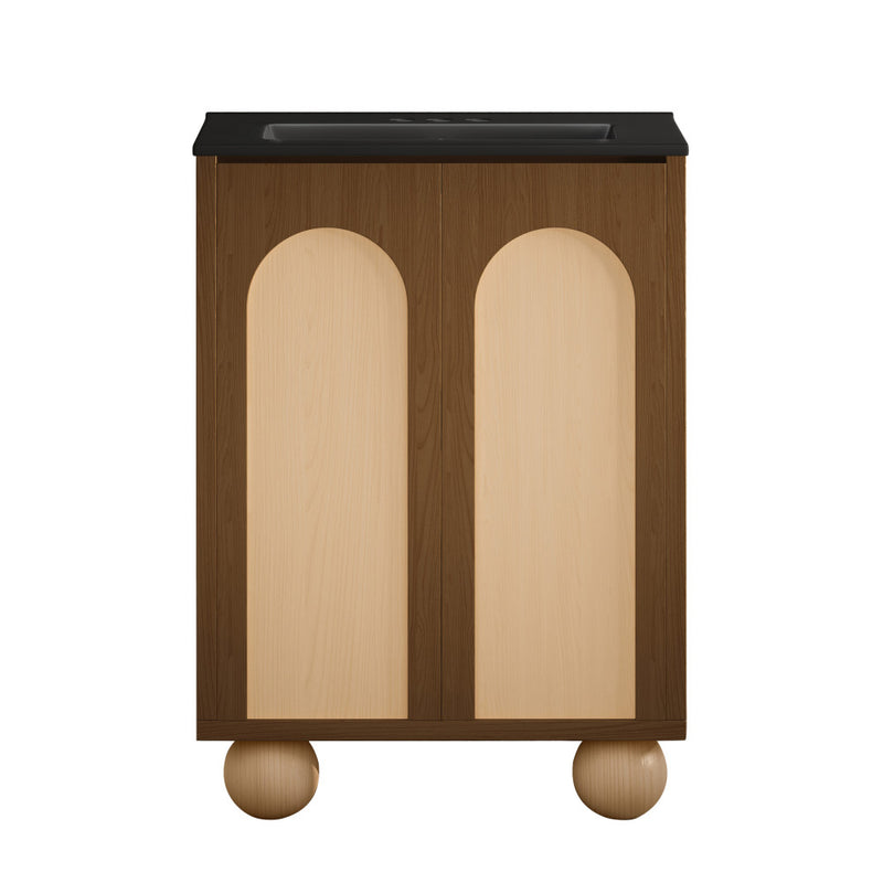 Plaisir II 24" Freestanding Bathroom Vanity in Brown Oak with Black 3-Hole Centerset Sink Top