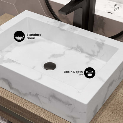 Voltaire 22" Ceramic Vessel Bathroom Sink in White Marble