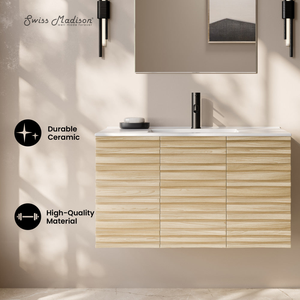 Cascade 36" Wall-Mounted Bathroom Vanity in Natural Oak with Sink Top