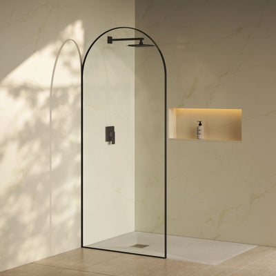 Porte 34 x 76 Framed Fixed 3/8 in. (10mm) Clear Tempered Glass Shower Door with Black Matte Frame