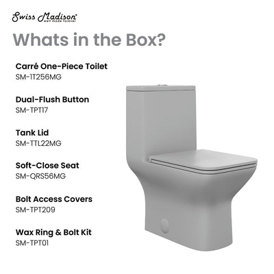 Carre One-Piece Square Toilet Dual-Flush in Matte Gray1.1/1.6 gpf
