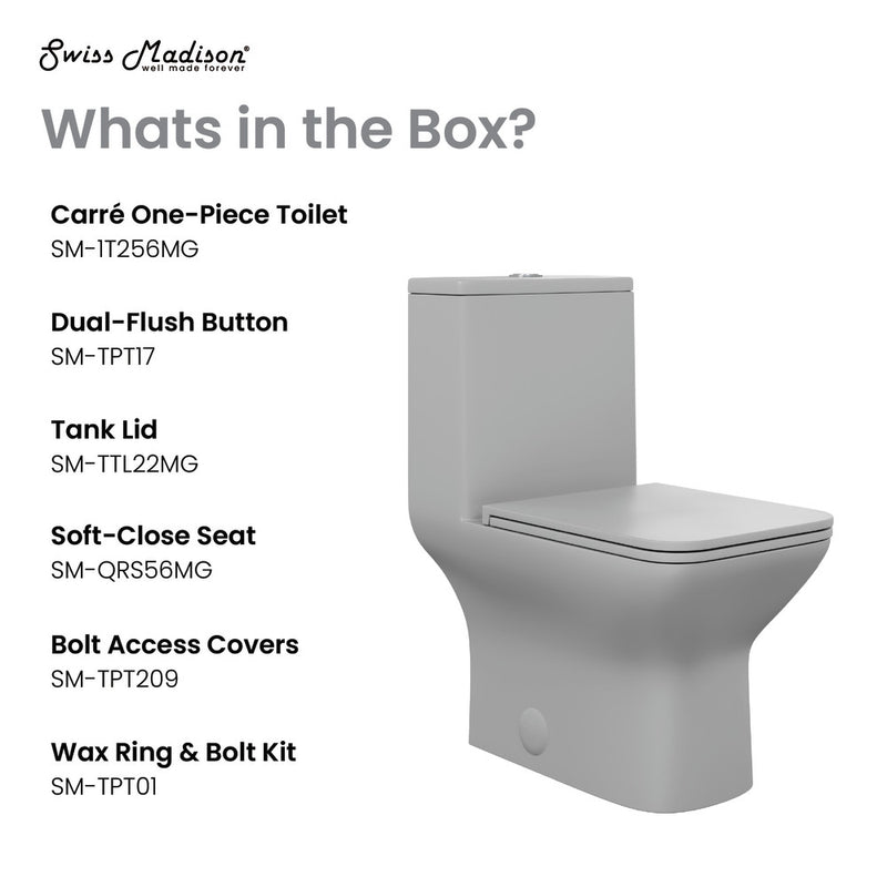 Carre One-Piece Square Toilet Dual-Flush in Matte Gray1.1/1.6 gpf