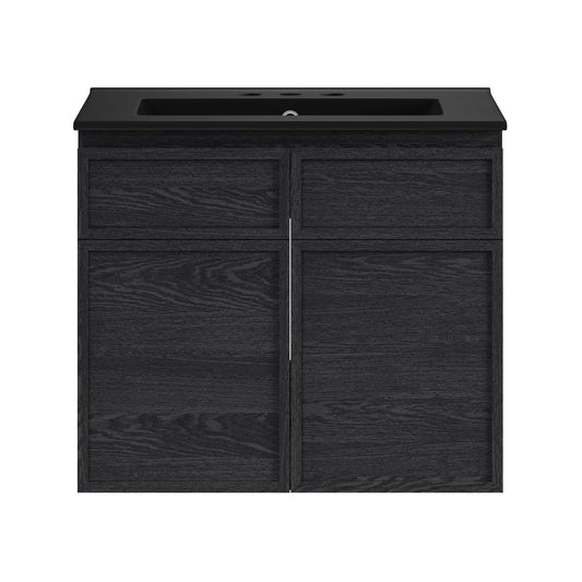 St. Tropez 24" Wall-Mounted Bathroom Vanity in Black Oak with Black 3-Hole Centerset Sink Top