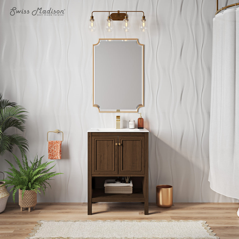 Chateau 24" Freestanding Bathroom Vanity in Brown Oak with Sink Top