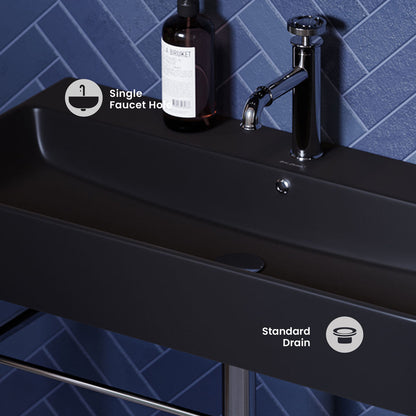 Carre 36 Ceramic Console Sink Matte Black Basin Chrome Legs