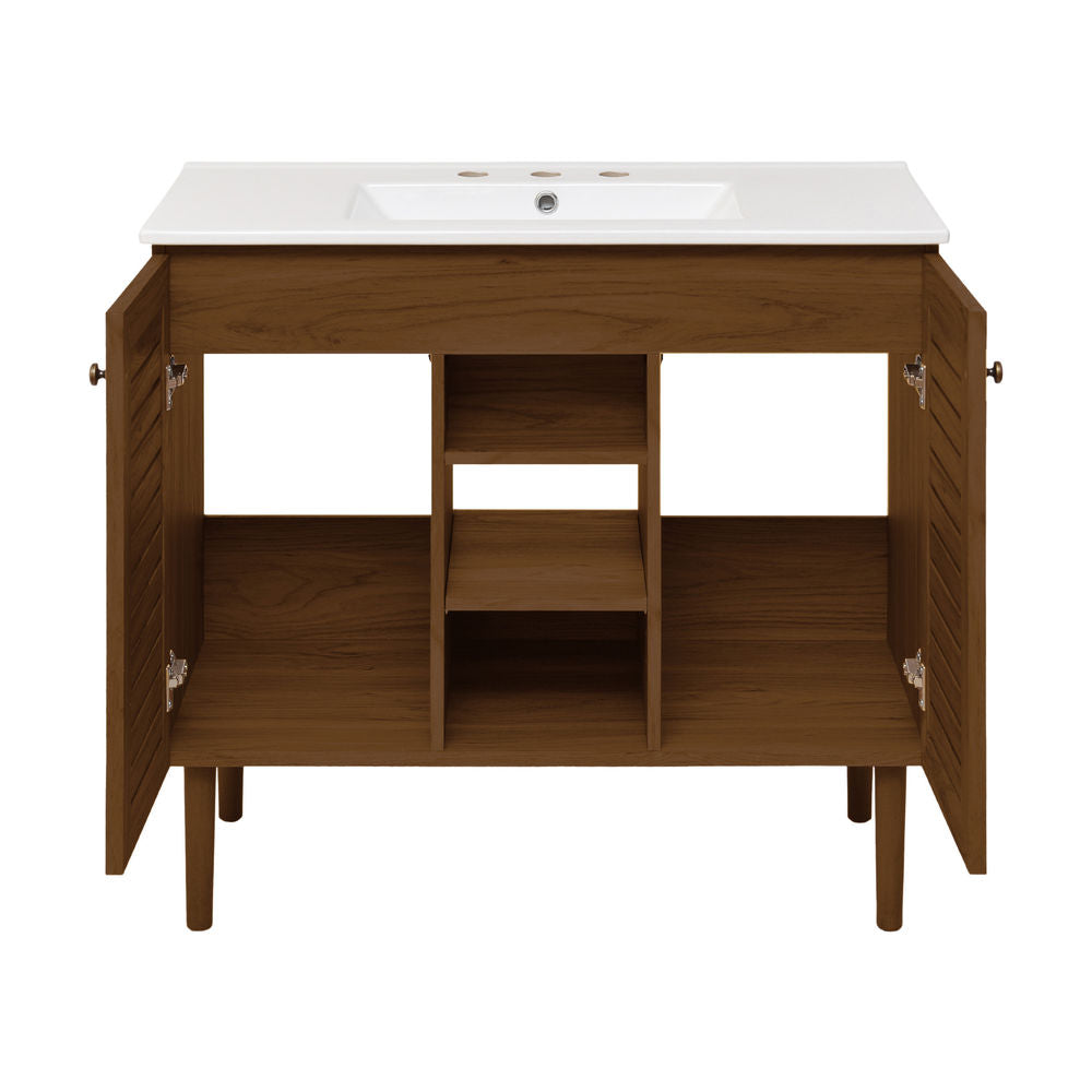 Bron 36" Freestanding Bathroom Vanity in Brown Oak with 3-Hole Widespread Sink Top
