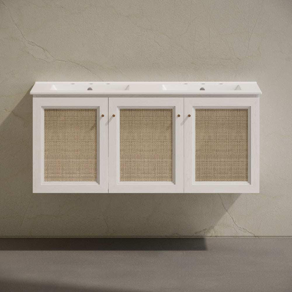 Classe 48" Wall-Mounted Bathroom Vanity in White Oak with Double Basin Widespread Faucet Holes Vanity Top