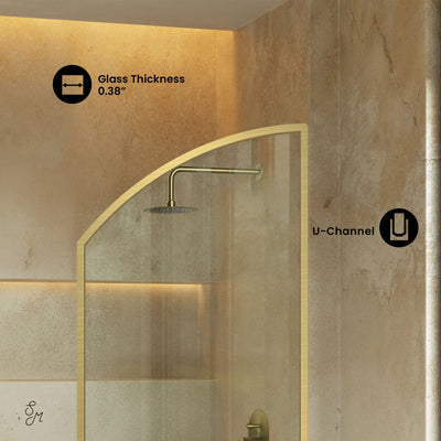 Demi 34 x 58 Framed Fixed 3/8 in. (10mm) Clear Tempered Glass Tub Door with Gold Brushed Frame