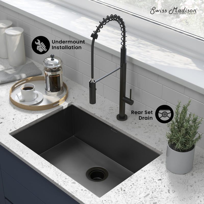 Tourner 26 x 18 Stainless Steel, Single Basin, Undermount Kitchen Sink, Black