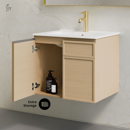 St. Tropez 24" Wall-Mounted Bathroom Vanity in Natural Oak with Sink Top