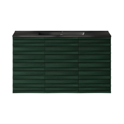 Cascade 36" Wall-Mounted Bathroom Vanity in Green Oak with Black Sink Top