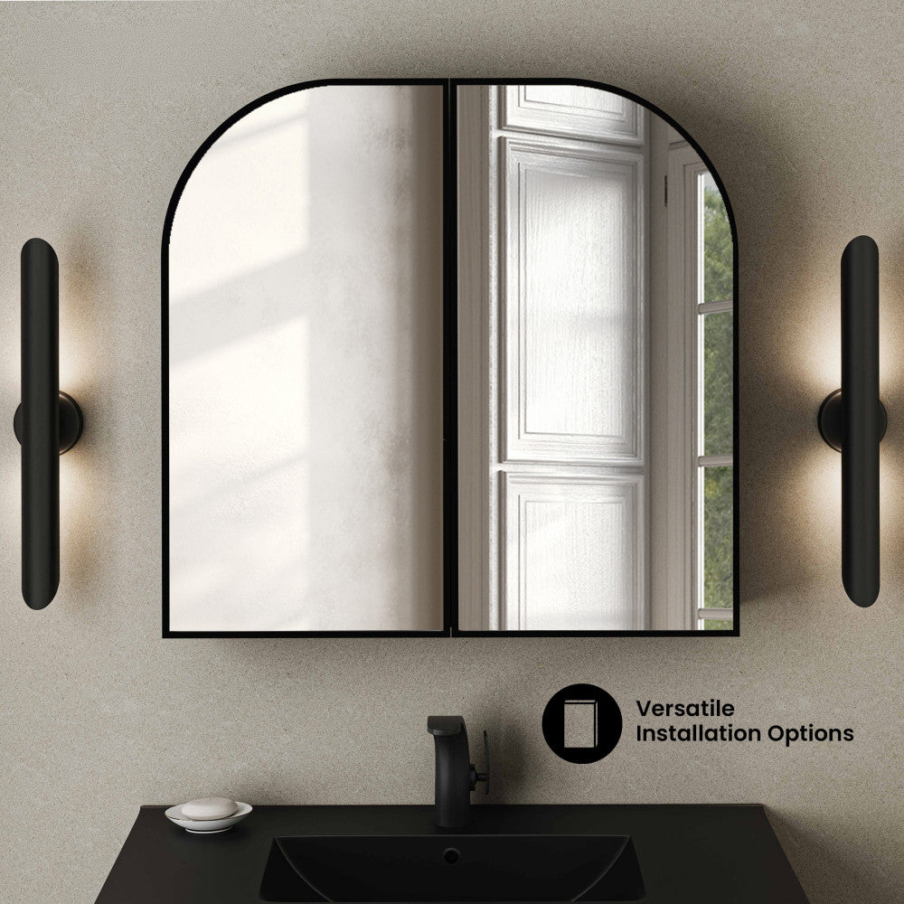 Porte 32 x 31 Arched Recessed/Wall Mount Medicine Cabinet with Mirror in Black