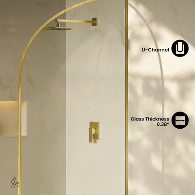 Demi 34 x 76 Framed Fixed 3/8 in. (10mm) Clear Tempered Glass Shower Door with Gold Brushed Frame