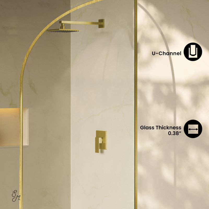 Demi 34 x 76 Framed Fixed 3/8 in. (10mm) Clear Tempered Glass Shower Door with Gold Brushed Frame