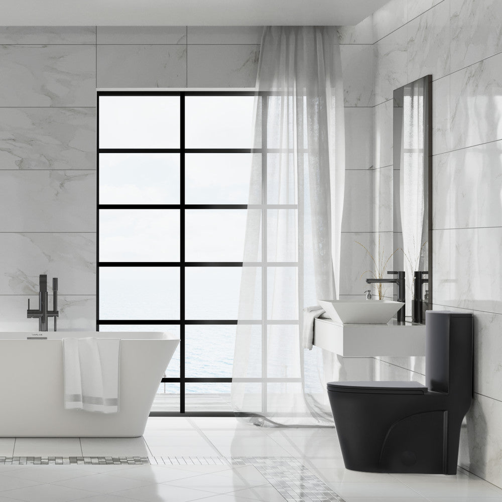 St. Tropez One-Piece 10" Rough-in 1.28 GPF Left Flush Elongated Toilet in Matte Black