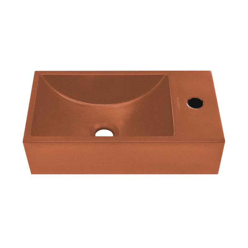 Lisse 16" Concrete Rectangle Wall-Mounted Sink with Right Side Faucet Mount in Matte Terracotta