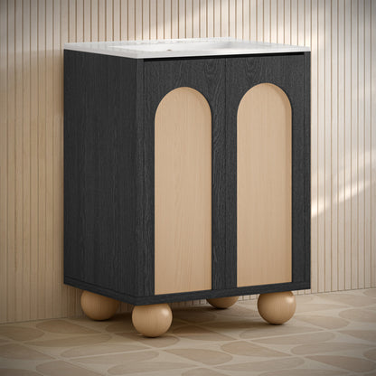Plaisir II 24" Freestanding Bathroom Vanity in Black Oak with 3-Hole Centerset Sink Top