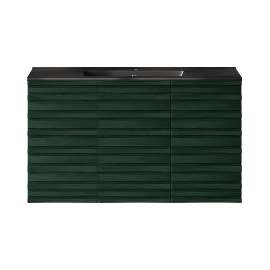 Cascade 36" Wall-Mounted Bathroom Vanity in Green Oak with Black Sink Top