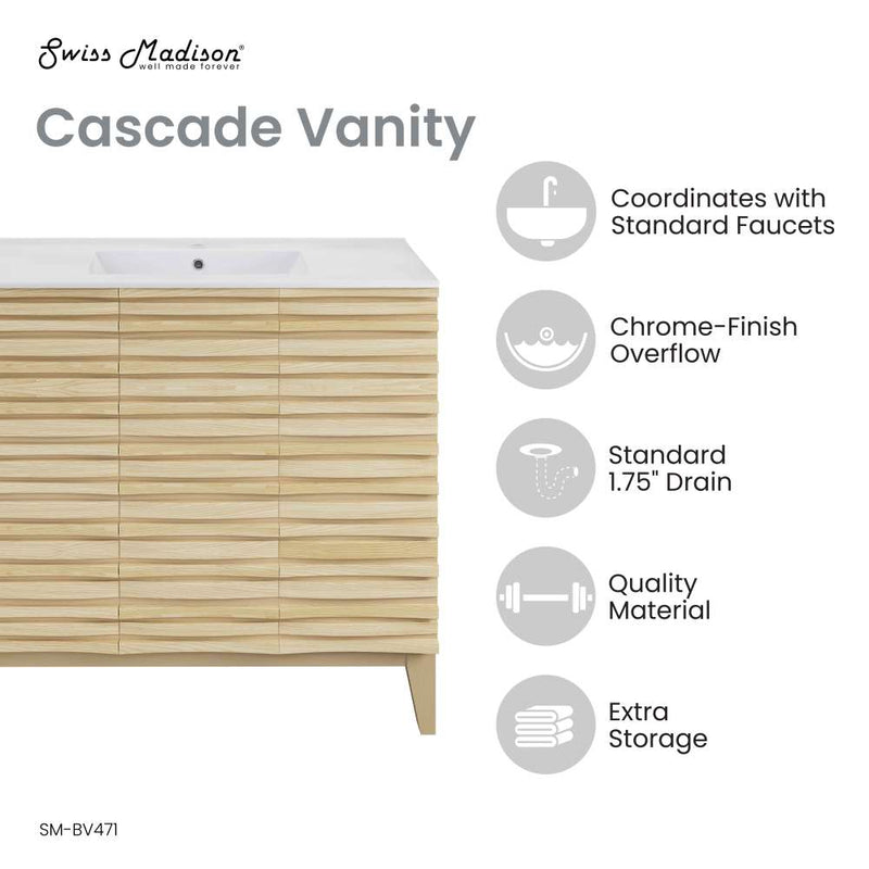 Cascade 36" Freestanding Bathroom Vanity in Natural oak with Sink Top