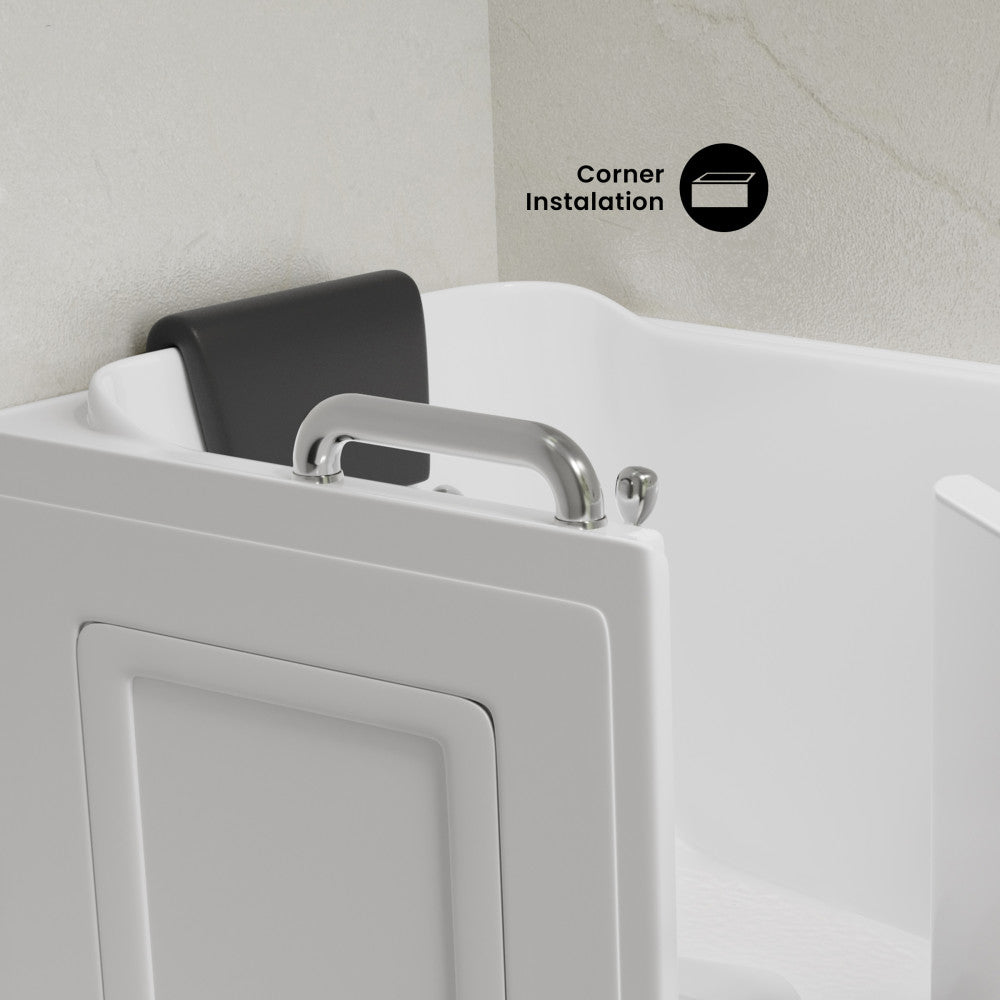 Auvergne 53" x 27" ADA Right Drain Walk-in Soaking Bathtub with Massage Jets in Glossy White, Faucet Set, Drain, Grab Bars, Pillow Included