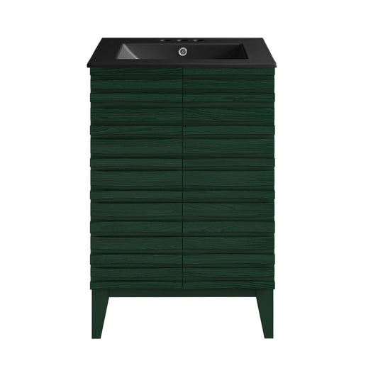 Cascade 24" Freestanding Bathroom Vanity in Green Oak with Black 3-Hole Centerset Sink Top
