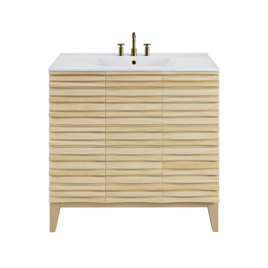 Cascade 36 in. Natural oak Bathroom Vanity With White, 3-Hole Ceramic Sink Top