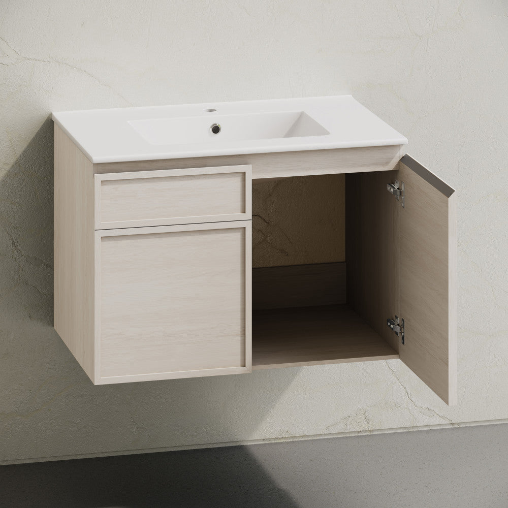 St. Tropez 30" Wall-Mounted Bathroom Vanity in White Oak with Sink Top