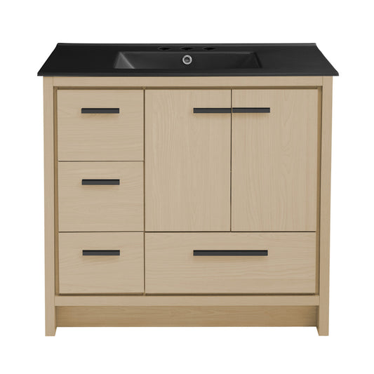 Virage 36 in. Brown Oak Bathroom Vanity With Black, 3-Hole Ceramic Sink Top