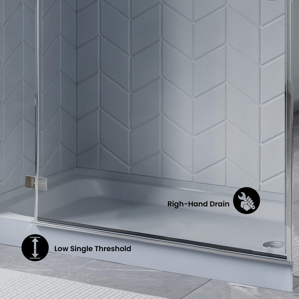 Voltaire 60" x 36" Single-Threshold, Right-Hand Drain, Shower Base in Gray