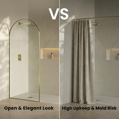 Porte 34 x 76 Framed Fixed 3/8 in. (10mm) Clear Tempered Glass Shower Door with Gold Brushed Frame