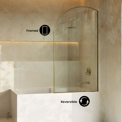 Demi 34 x 58 Framed Fixed 3/8 in. (10mm) Clear Tempered Glass Tub Door with Gold Brushed Frame