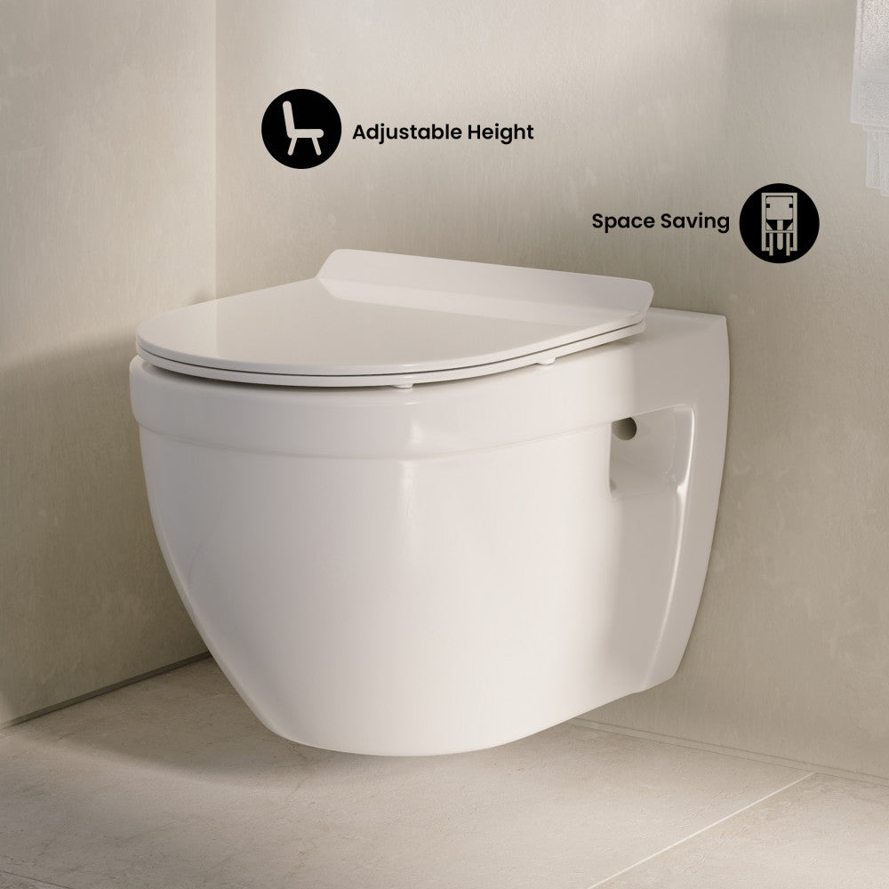 Ivy Wall-Hung Toilet Bundle 0.8/1.6 GPF Dual Flush in Glossy White with Black Flush Plate