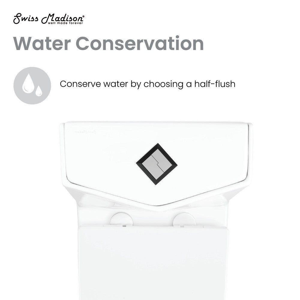 Elongated one-piece toilet with dual-flush, white ceramic, square tank design.