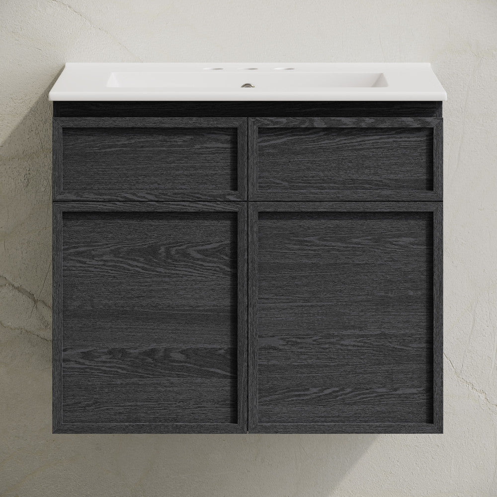 St. Tropez 24" Wall-Mounted Bathroom Vanity in Black Oak with 3-Hole Centerset Sink Top
