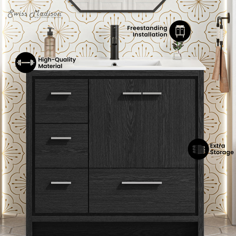 Virage 36" Freestanding Bathroom Vanity in Black Oak with Sink Top