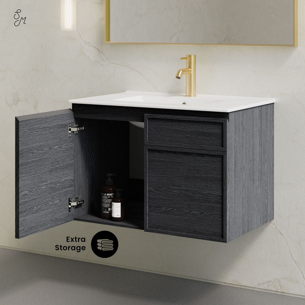 St. Tropez 30" Wall-Mounted Bathroom Vanity in Black Oak with Sink Top