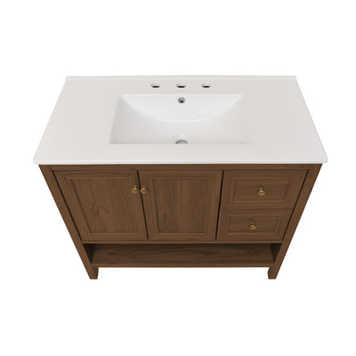 Chateau 36" Freestanding Bathroom Vanity in Brown Oak with 3-Hole Widespread Sink Top