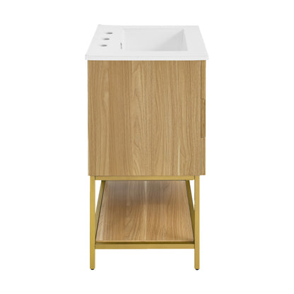 Carre 24 in. Golden Oak Bathroom Vanity with White, 3-Hole Ceramic Sink Top