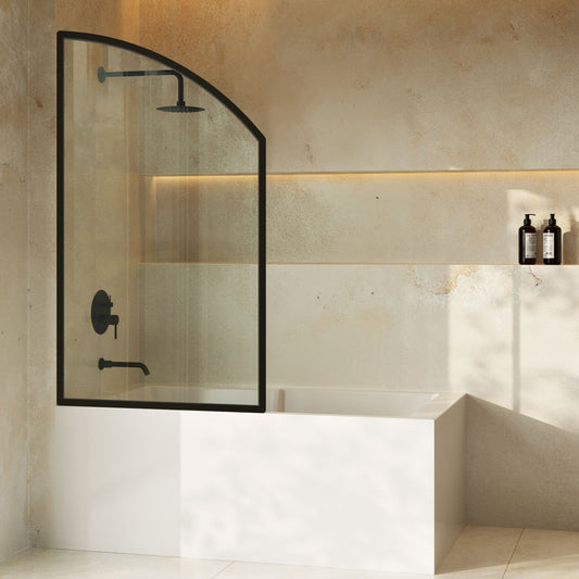 Demi 34 x 58 Framed Fixed 3/8 in. (10mm) Clear Tempered Glass Tub Door with Black Matte Frame