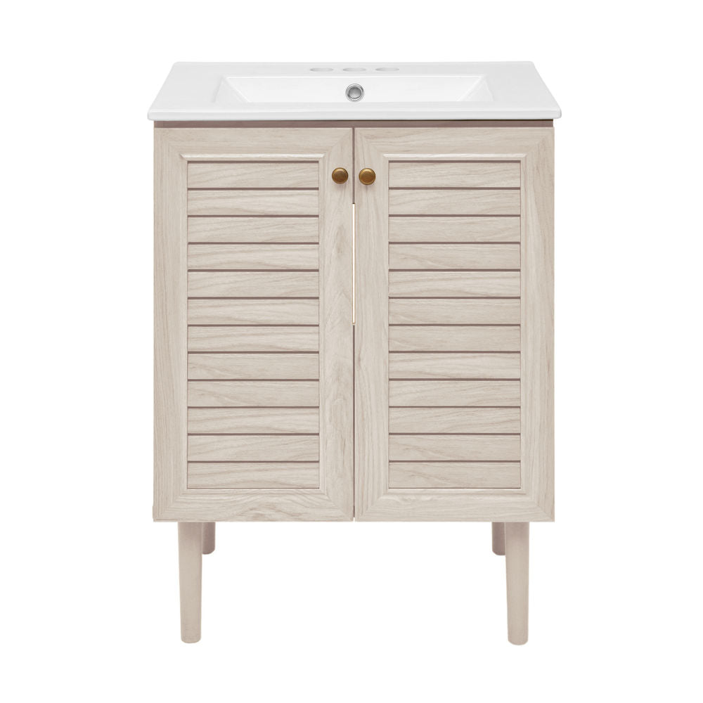 Bron 24" Freestanding Bathroom Vanity in White Oak with 3-Hole Centerset Sink Top