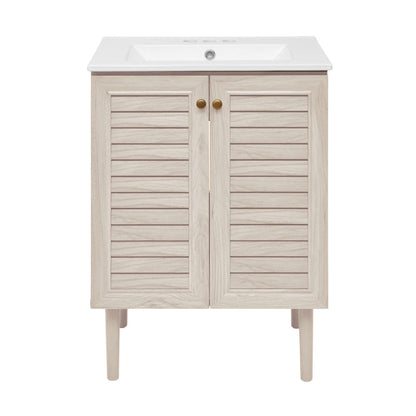 Bron 24" Freestanding Bathroom Vanity in White Oak with 3-Hole Centerset Sink Top