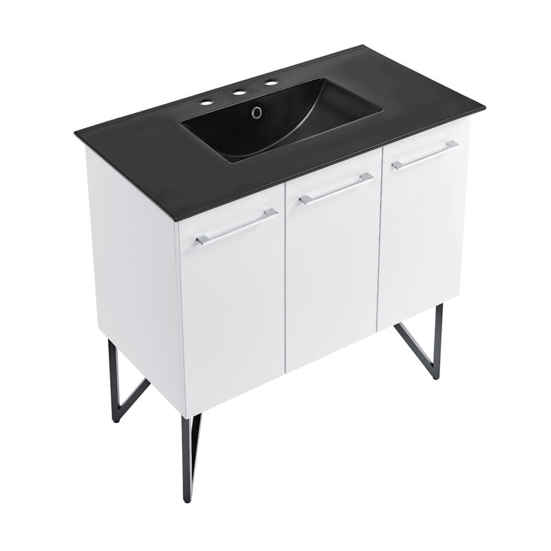 Annecy 36 in. White Bathroom Vanity With Black, 3-Hole Ceramic Sink Top