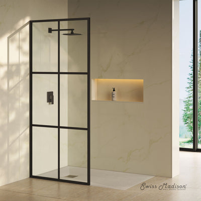 Virage 34 x 76 Framed Fixed 3/8 in. (10mm) Clear Tempered Glass Shower Door with Black Matte Frame