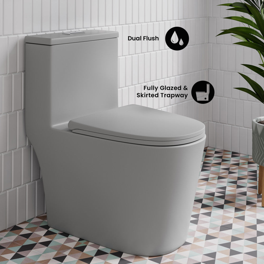 Dreux One Piece Elongated Dual Flush Toilet in Matte Gray 0.95/1.26 GPF