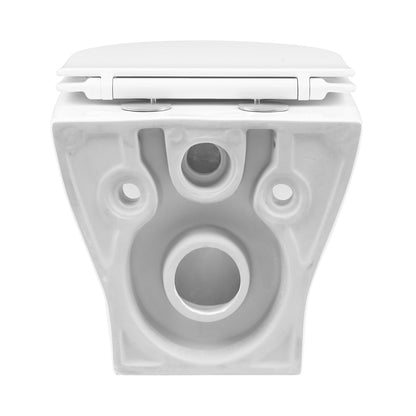 Elongated wall-hung toilet bowl in white ceramic with smooth skirted design and soft-close seat hinges.