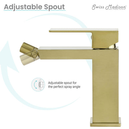 Single-handle bidet faucet in brushed gold with adjustable spout for spray angle.