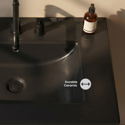 24" Ceramic Vanity Top with 8" Widespread Faucet Holes in Matte Black