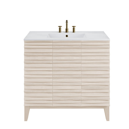 Cascade 36 in. White Oak Bathroom Vanity With White, 3-Hole Ceramic Sink Top