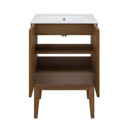 Bosse 24" Freestanding Bathroom Vanity in Brown Oak with Sink Top