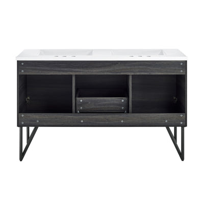 Annecy 60 in. Black Walnut, Double Basin Bathroom Vanity With White, 3-Hole Artificial Stone Sink Top